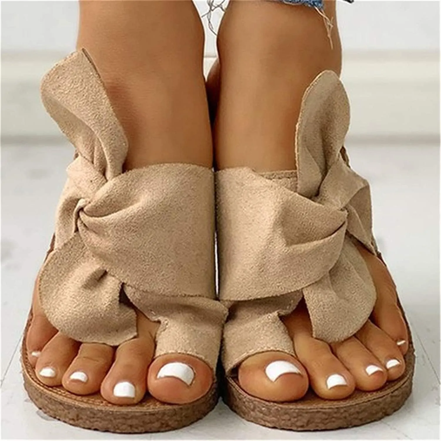Open Toe Sandal with Arch Support,Women Orthopedic Bunion Corrector,Casual PU Leather Big Toe Correction Sandals,for Beach Travel Summer,Khaki,42