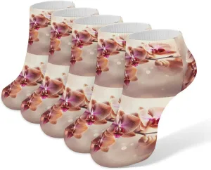 Orchid on Background Ankle Socks for Men & Women, 5 Pairs Breathable Soft Low Cut Socks, Stretch Sweat Wicking Sox