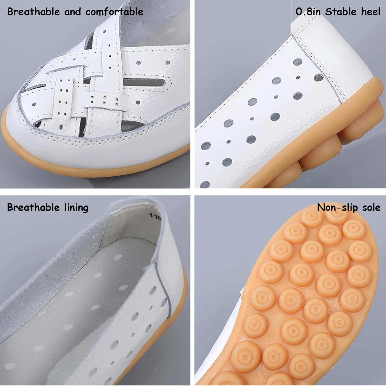 Orthopaedic Loafers in Breathable Leather, Owlkay Orthopedic Shoes for Women, Cutout Slip On Shoes Owlkay Shoes for Women, Driver Loafers, 5-11.5, White