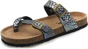 OUTWOODS Women's Bork-30 Vegan Leather Toe-Loop Buckle Flats Sandals