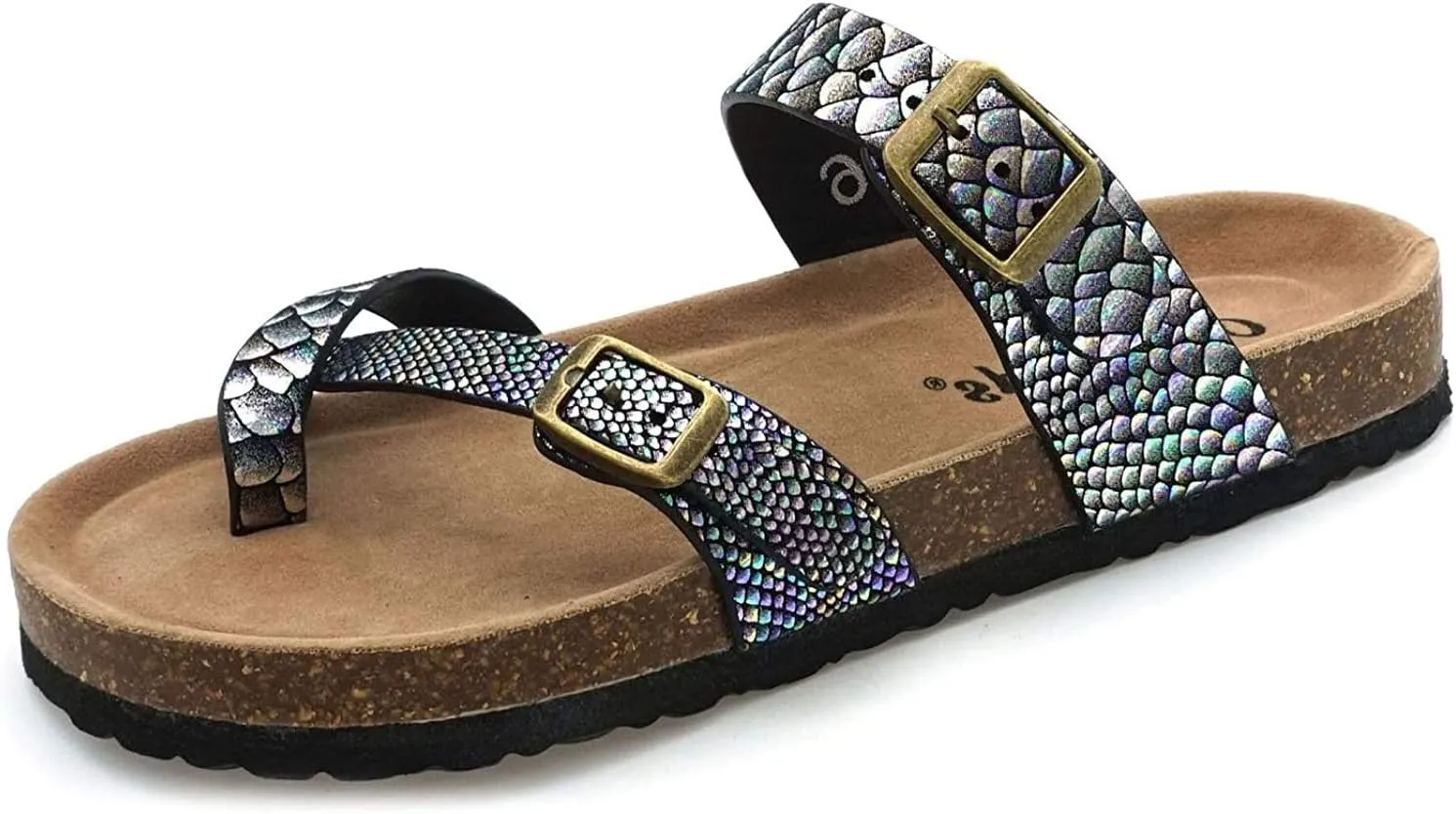 OUTWOODS Women's Bork-30 Vegan Leather Toe-Loop Buckle Flats Sandals