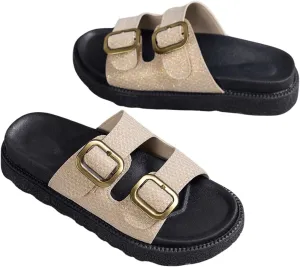 OYOANGLE Women's Adjustable Double Buckle Open Toe Footbed Sandals Comfortable Outdoor Platform Sandals