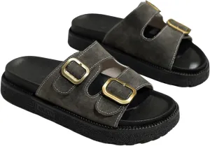 OYOANGLE Women's Adjustable Double Buckle Open Toe Footbed Sandals Comfortable Outdoor Platform Sandals