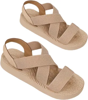 OYOANGLE Women's Criss Cross Band Sandals with Back Strap Open Toe Holiday Flat Sandal