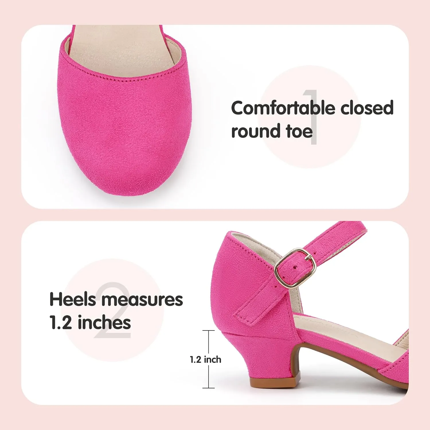 PANDANINJIA Girls Heels Dress Shoes Flower Girl Ankle Strap Closed Toe Toddler Heels Wedding Party Little Big Kids Pump Shoes