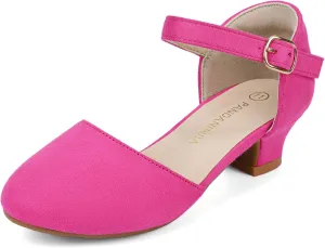 PANDANINJIA Girls Heels Dress Shoes Flower Girl Ankle Strap Closed Toe Toddler Heels Wedding Party Little Big Kids Pump Shoes