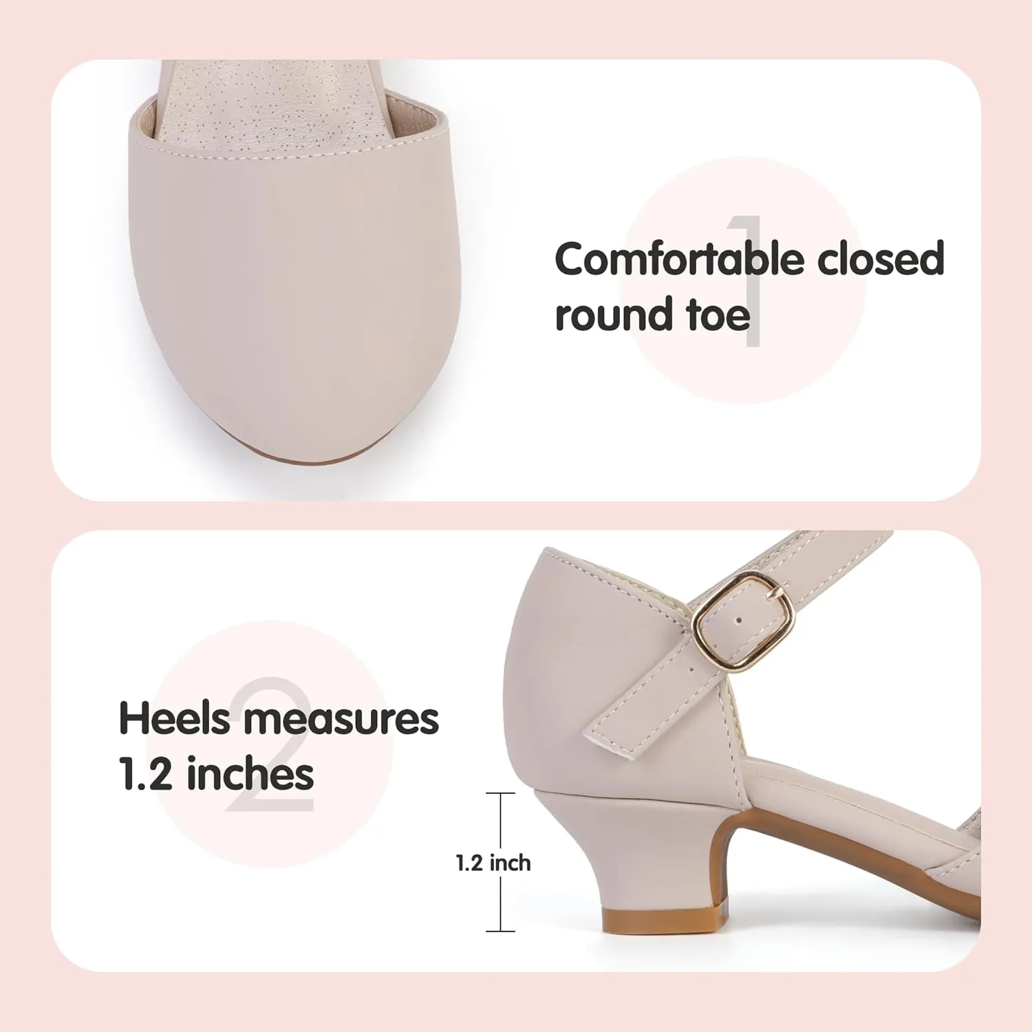 PANDANINJIA Girls Heels Dress Shoes Flower Girl Ankle Strap Closed Toe Toddler Heels Wedding Party Little Big Kids Pump Shoes