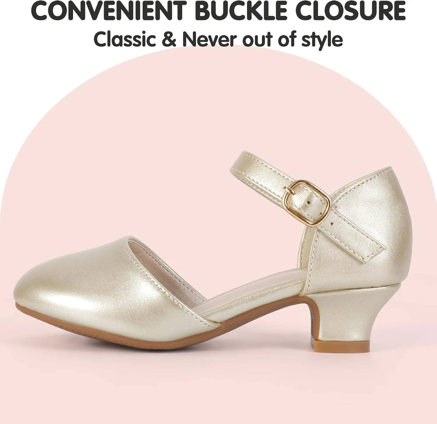 PANDANINJIA Girls Heels Dress Shoes Flower Girl Ankle Strap Closed Toe Toddler Heels Wedding Party Little Big Kids Pump Shoes