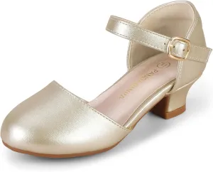 PANDANINJIA Girls Heels Dress Shoes Flower Girl Ankle Strap Closed Toe Toddler Heels Wedding Party Little Big Kids Pump Shoes