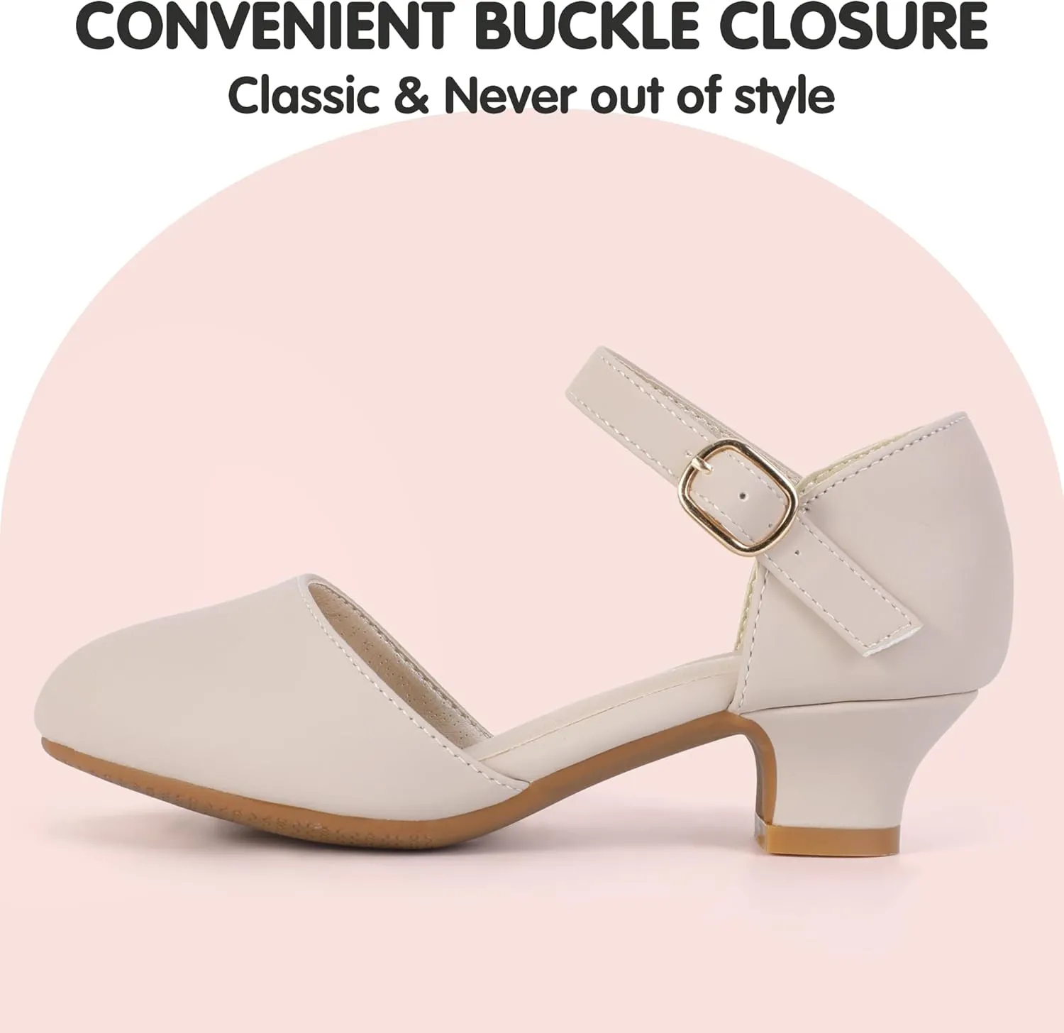 PANDANINJIA Girls Heels Dress Shoes Flower Girl Ankle Strap Closed Toe Toddler Heels Wedding Party Little Big Kids Pump Shoes