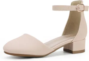 PANDANINJIA Girls Heels Dress Shoes Flower Girl Closed Toe Heels Ankle Strap Wedding Party School Miya Toddler Little Big Kid Pump Shoes
