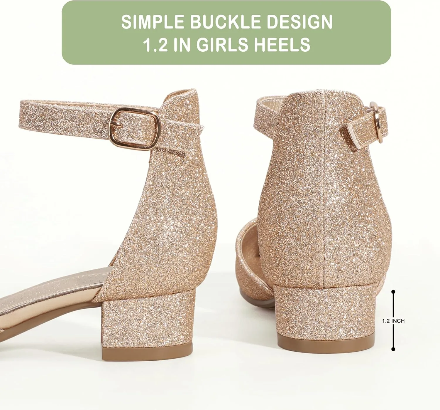 PANDANINJIA Girls Heels Dress Shoes Flower Girl Closed Toe Heels Ankle Strap Wedding Party School Miya Toddler Little Big Kid Pump Shoes