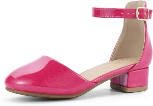 PANDANINJIA Girls Heels Dress Shoes Flower Girl Closed Toe Heels Ankle Strap Wedding Party School Miya Toddler Little Big Kid Pump Shoes