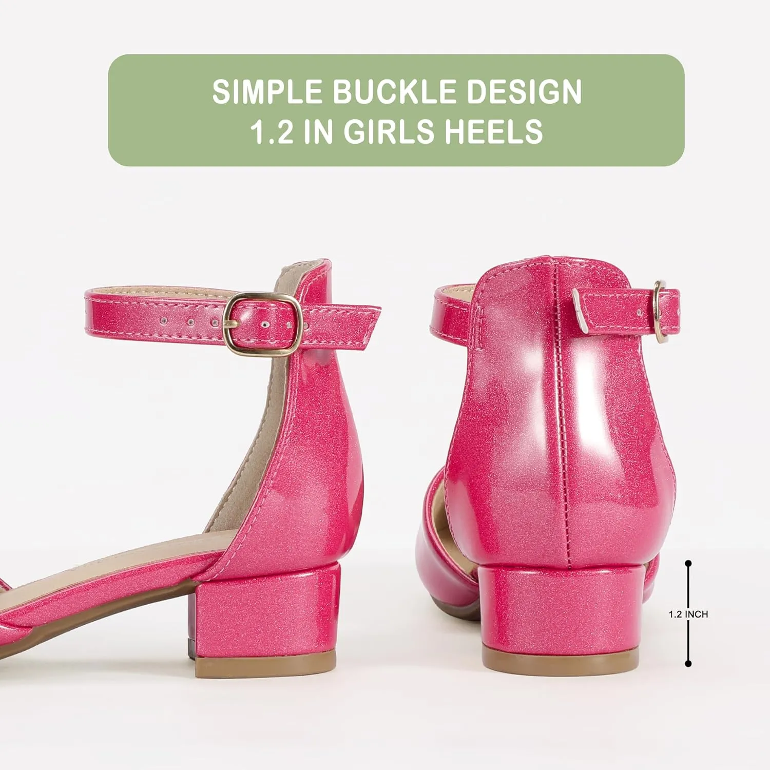 PANDANINJIA Girls Heels Dress Shoes Flower Girl Closed Toe Heels Ankle Strap Wedding Party School Miya Toddler Little Big Kid Pump Shoes