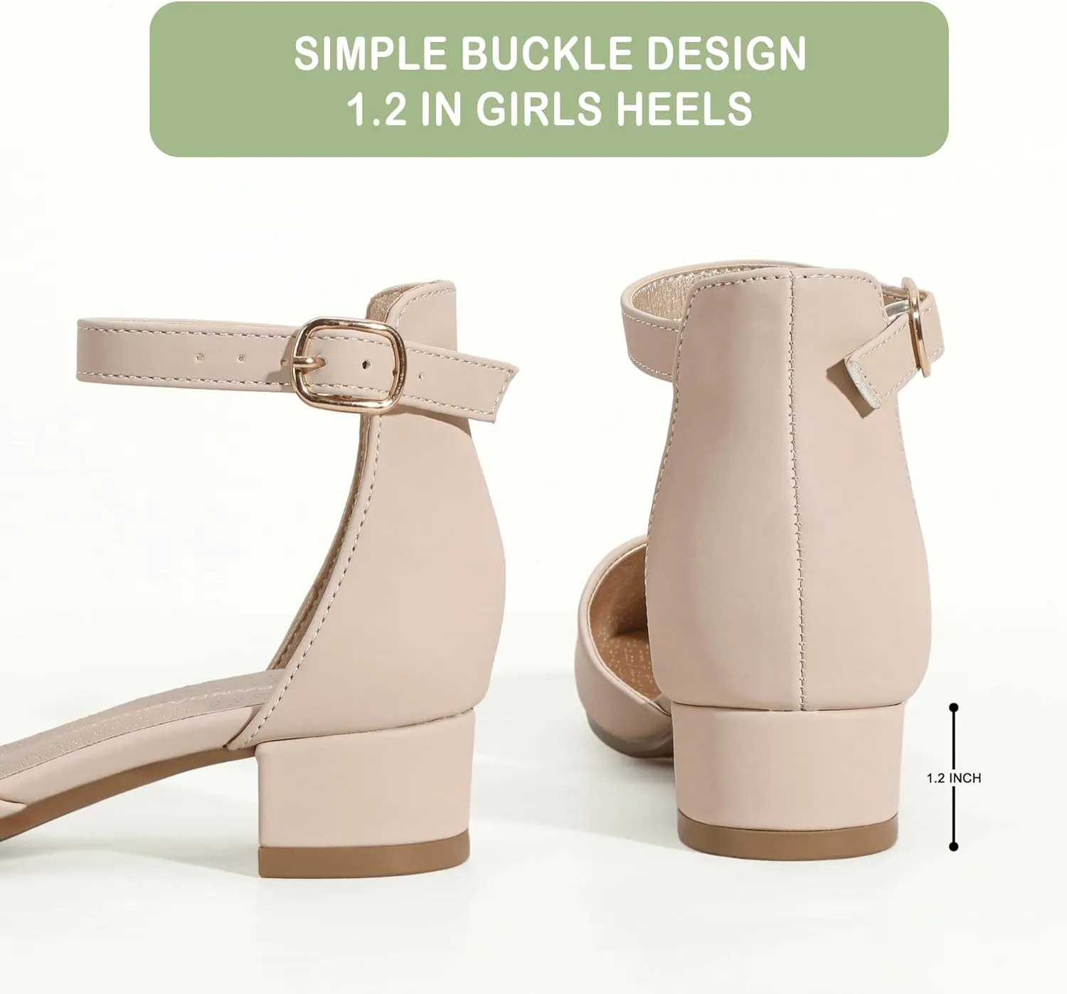 PANDANINJIA Girls Heels Dress Shoes Flower Girl Closed Toe Heels Ankle Strap Wedding Party School Miya Toddler Little Big Kid Pump Shoes