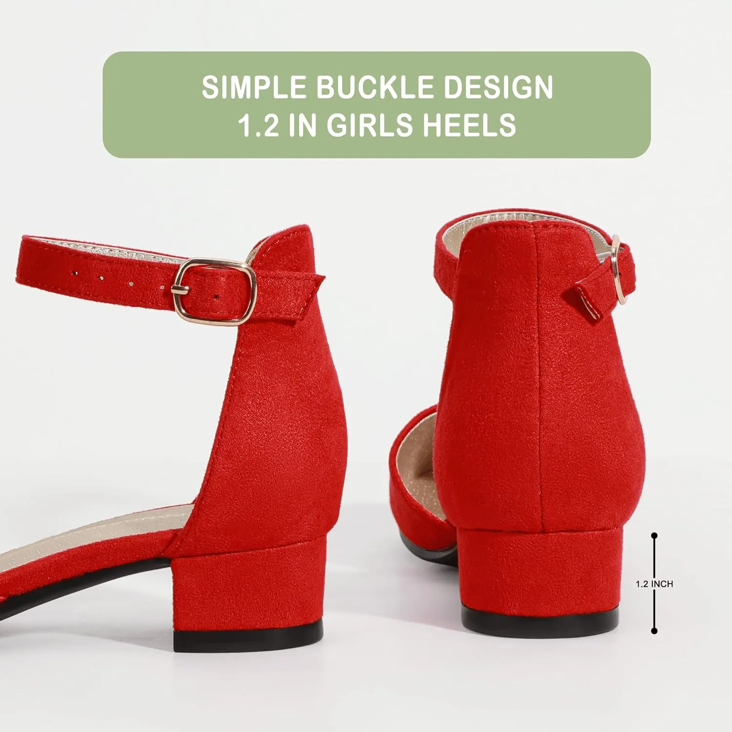 PANDANINJIA Girls Heels Dress Shoes Flower Girl Closed Toe Heels Ankle Strap Wedding Party School Miya Toddler Little Big Kid Pump Shoes
