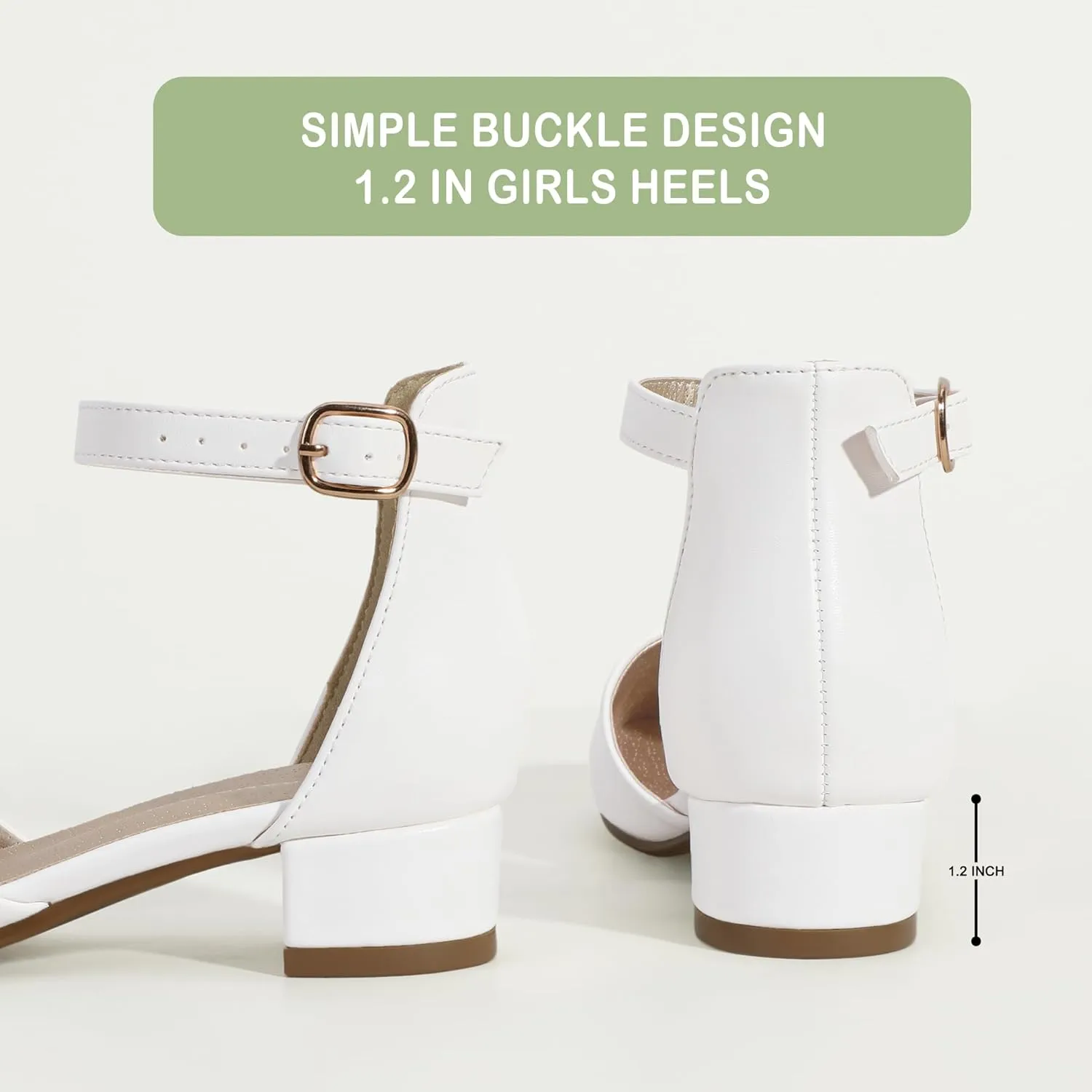PANDANINJIA Girls Heels Dress Shoes Flower Girl Closed Toe Heels Ankle Strap Wedding Party School Miya Toddler Little Big Kid Pump Shoes