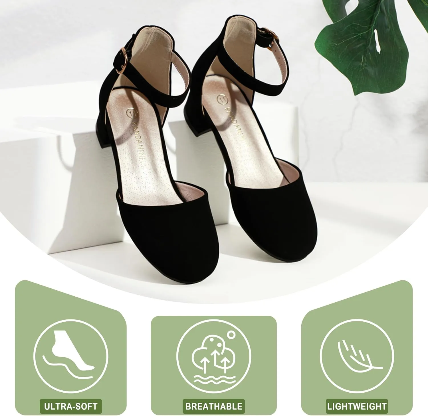 PANDANINJIA Girls Heels Dress Shoes Flower Girl Closed Toe Heels Ankle Strap Wedding Party School Miya Toddler Little Big Kid Pump Shoes