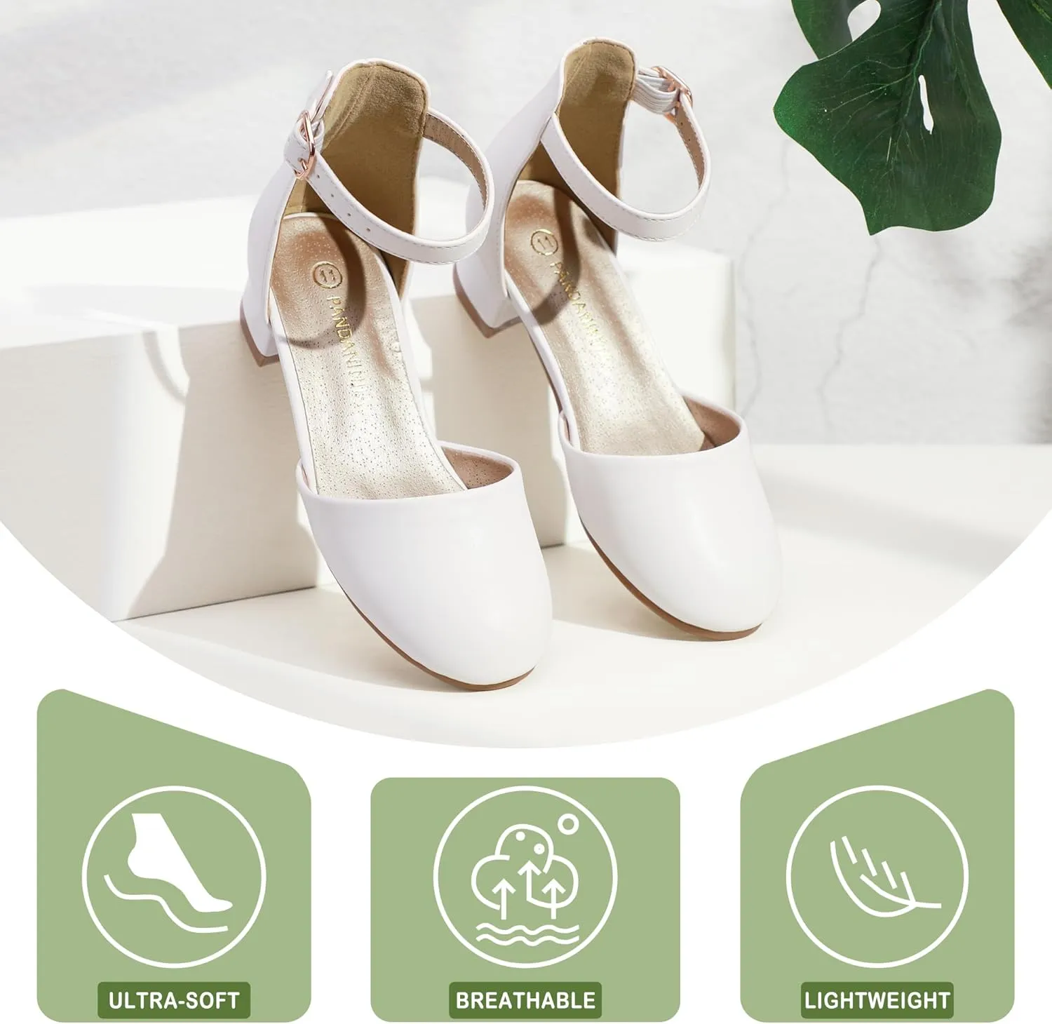 PANDANINJIA Girls Heels Dress Shoes Flower Girl Closed Toe Heels Ankle Strap Wedding Party School Miya Toddler Little Big Kid Pump Shoes