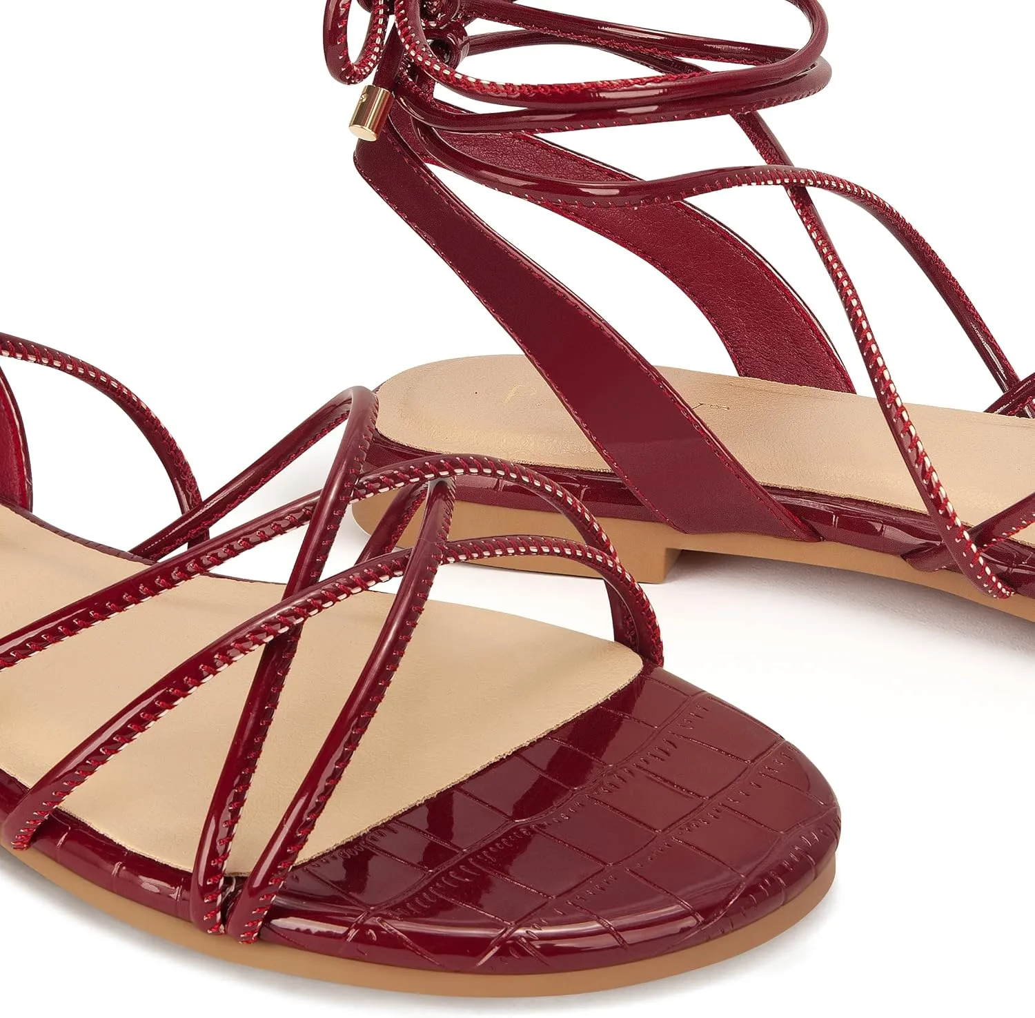 PARTY Women's Strappy Sandals Gladiator Lace Up Flats Summer Wrap Open Toe Tie Up Shoes