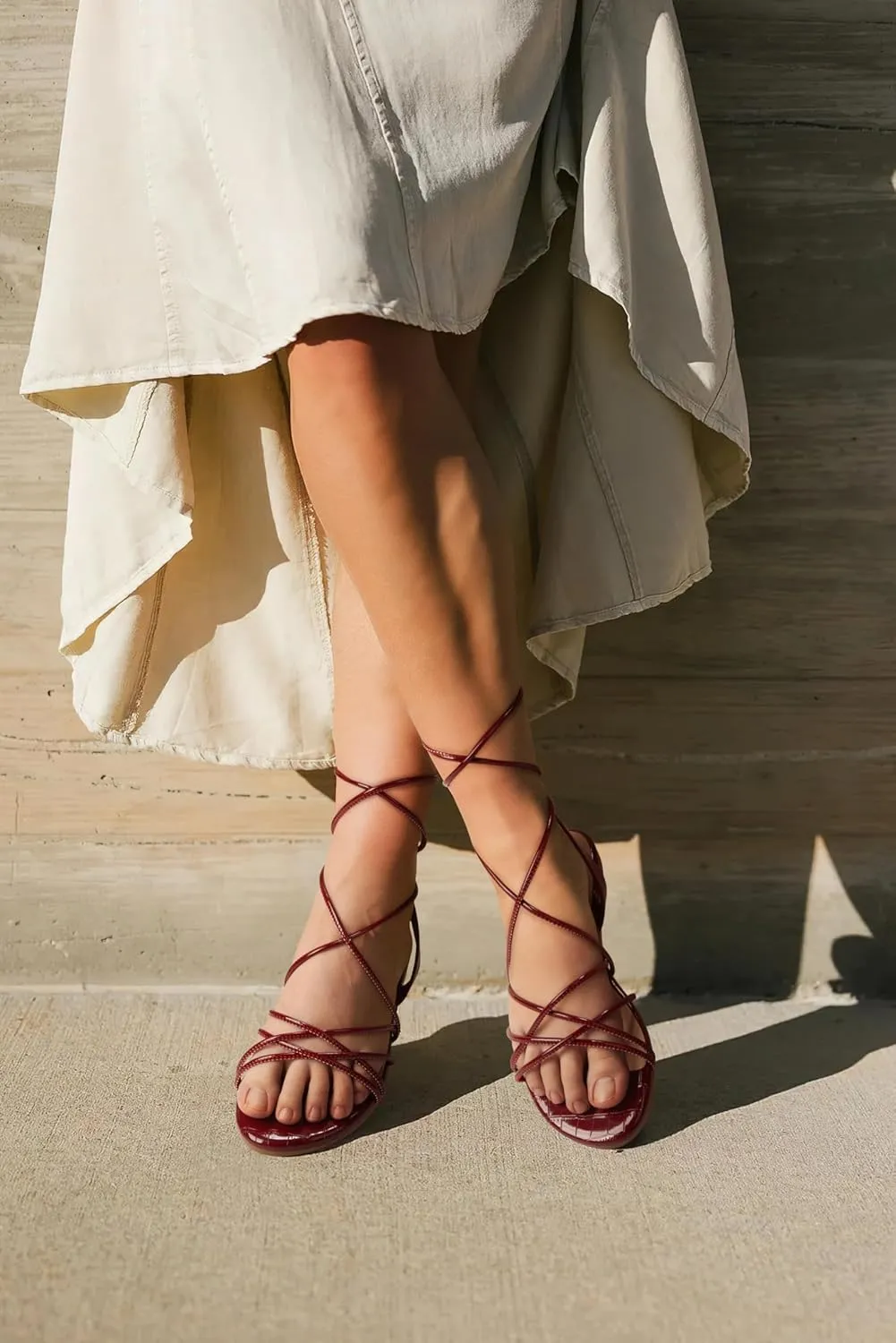 PARTY Women's Strappy Sandals Gladiator Lace Up Flats Summer Wrap Open Toe Tie Up Shoes