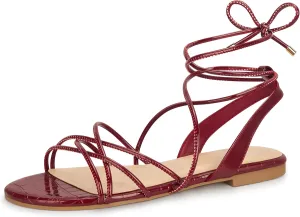 PARTY Women's Strappy Sandals Gladiator Lace Up Flats Summer Wrap Open Toe Tie Up Shoes