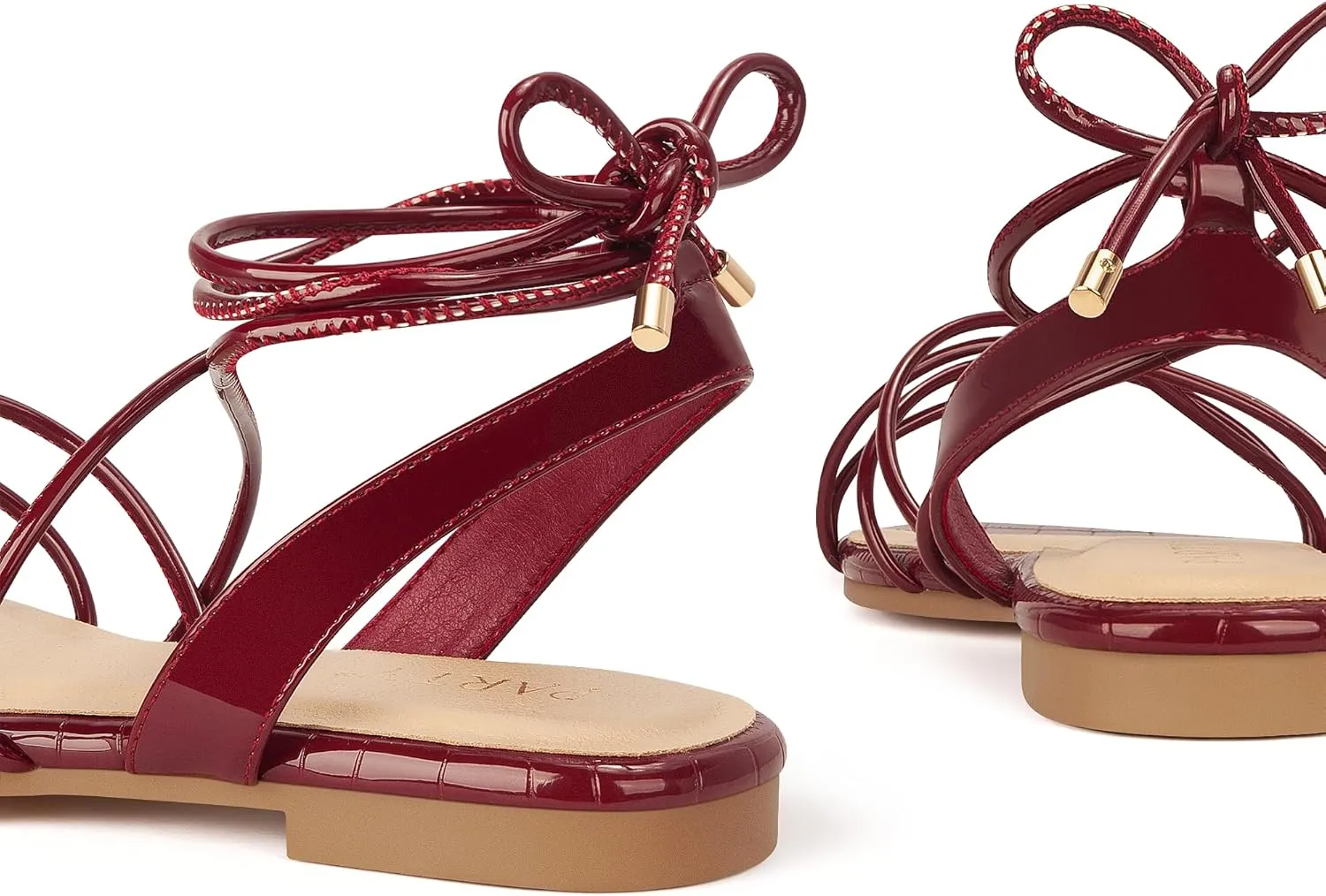 PARTY Women's Strappy Sandals Gladiator Lace Up Flats Summer Wrap Open Toe Tie Up Shoes