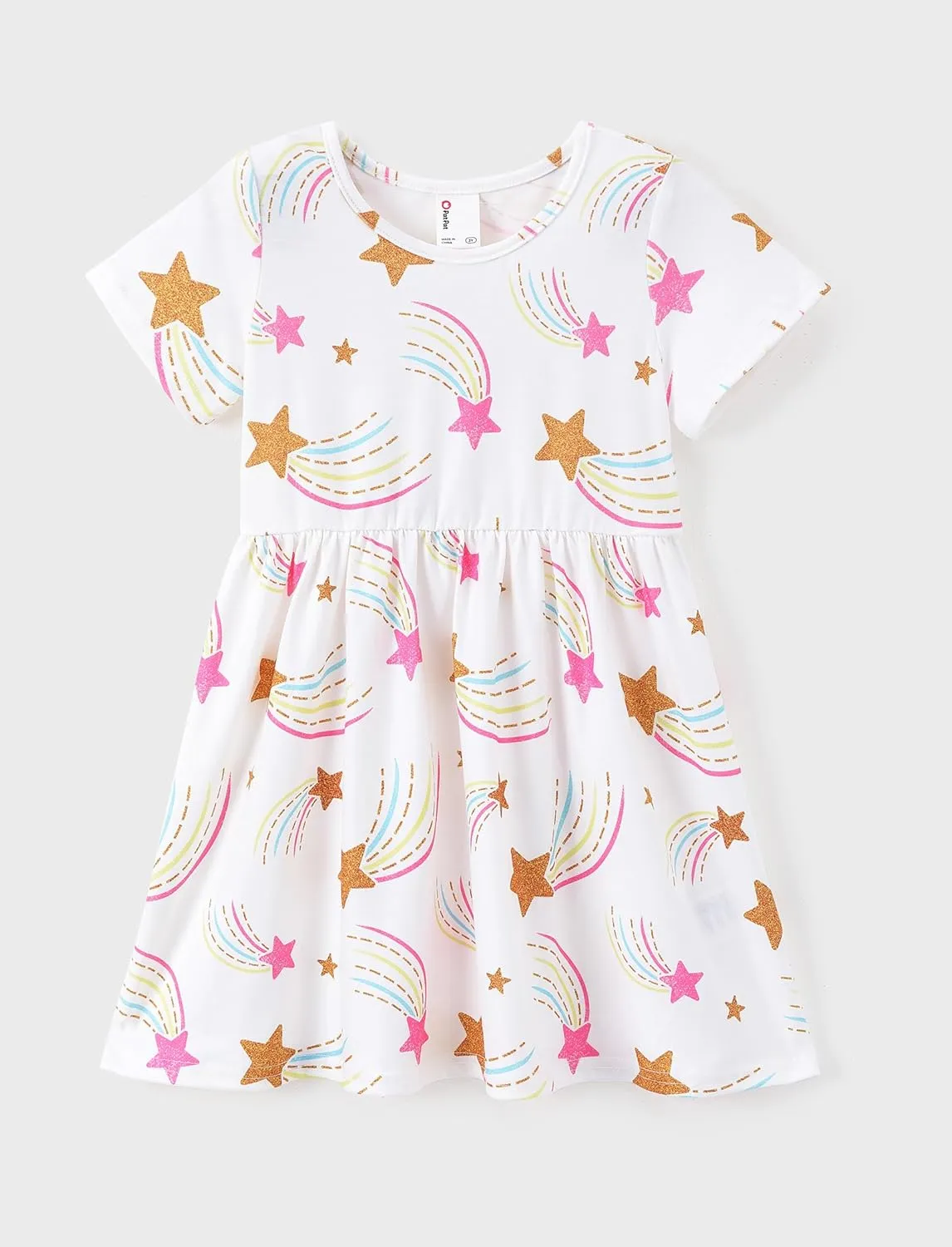 PATPAT Toddler Girl Floral Skater Multipack Dresses 3-Pack Polka Dots Short Sleeve Priness A-line Dress