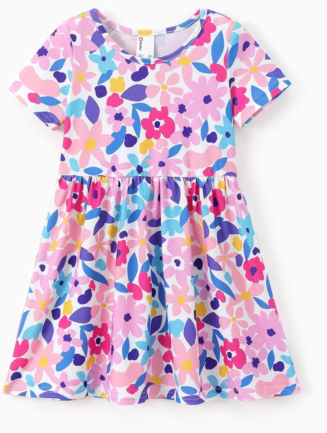 PATPAT Toddler Girl Floral Skater Multipack Dresses 3-Pack Polka Dots Short Sleeve Priness A-line Dress