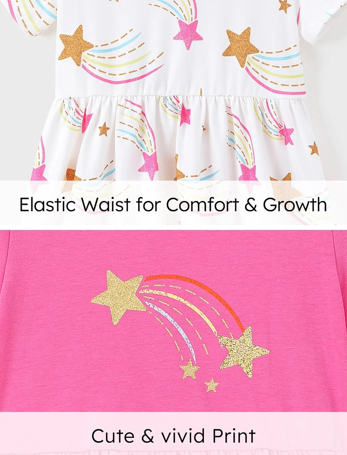 PATPAT Toddler Girl Floral Skater Multipack Dresses 3-Pack Polka Dots Short Sleeve Priness A-line Dress