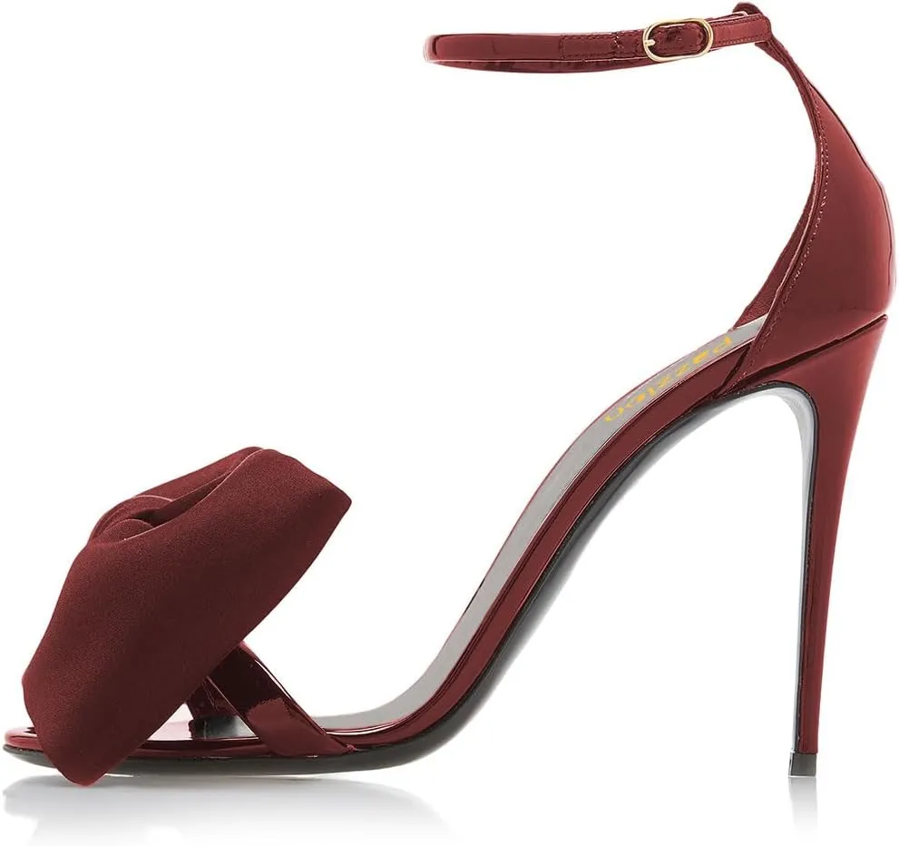 Pazzion Women Graceful Bowknots Open Toe Sandals Skinny Ankle Strap Stiletto High Heel Pumps Sexy Wedding Fancy Ballroom Shoes Size 4-16 US