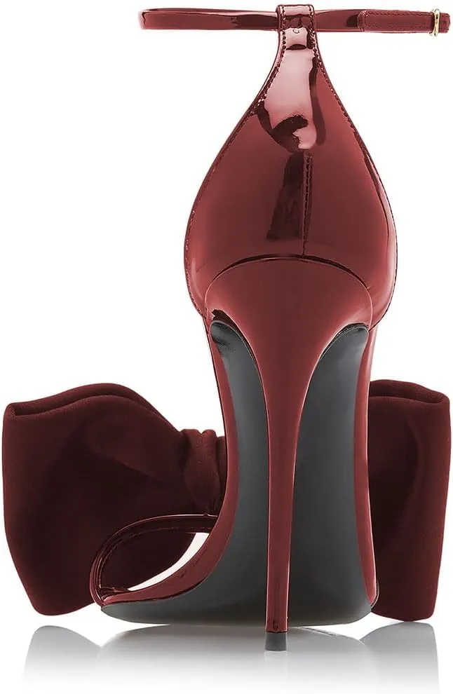 Pazzion Women Graceful Bowknots Open Toe Sandals Skinny Ankle Strap Stiletto High Heel Pumps Sexy Wedding Fancy Ballroom Shoes Size 4-16 US