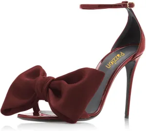Pazzion Women Graceful Bowknots Open Toe Sandals Skinny Ankle Strap Stiletto High Heel Pumps Sexy Wedding Fancy Ballroom Shoes Size 4-16 US