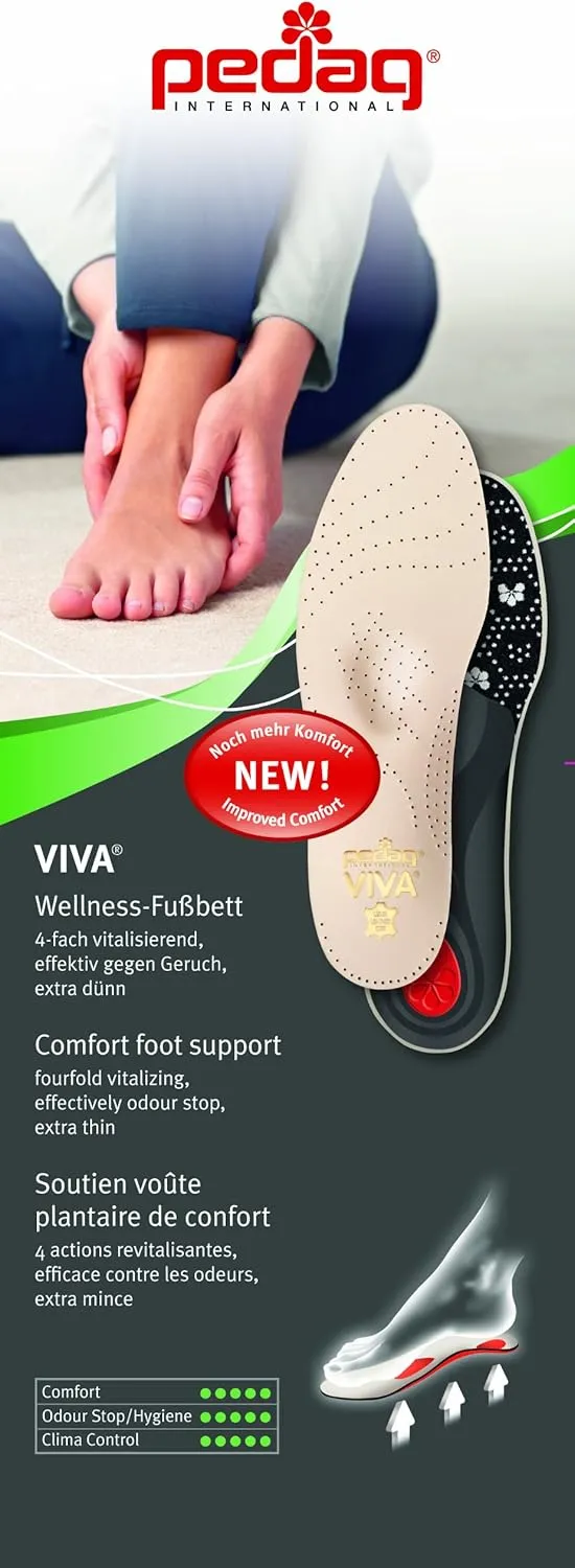 Pedag Viva | Leather Arch Support Inserts | Handmade in Germany | Plantar Fasciitis Relief | Heel Cushion | Activated Charcoal for Odor | Metatarsal Pad | Tan | Women US 12/ Men 9/ EU 42
