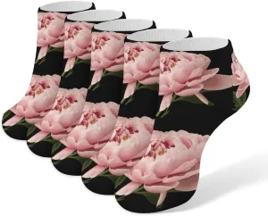 Peony Ankle Socks for Men & Women, 5 Pairs Breathable Soft Low Cut Socks, Stretch Sweat Wicking Sox