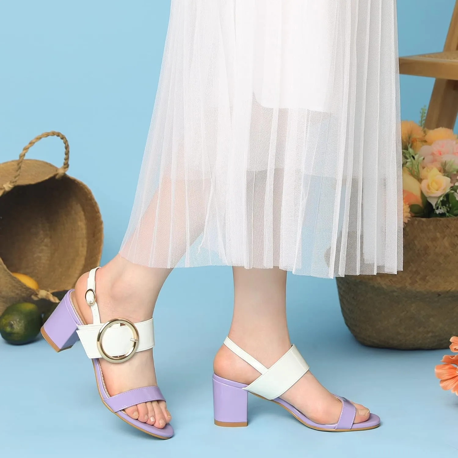 Perphy Slingback Buckle Two Straps Chunky Heel Sandals for Women