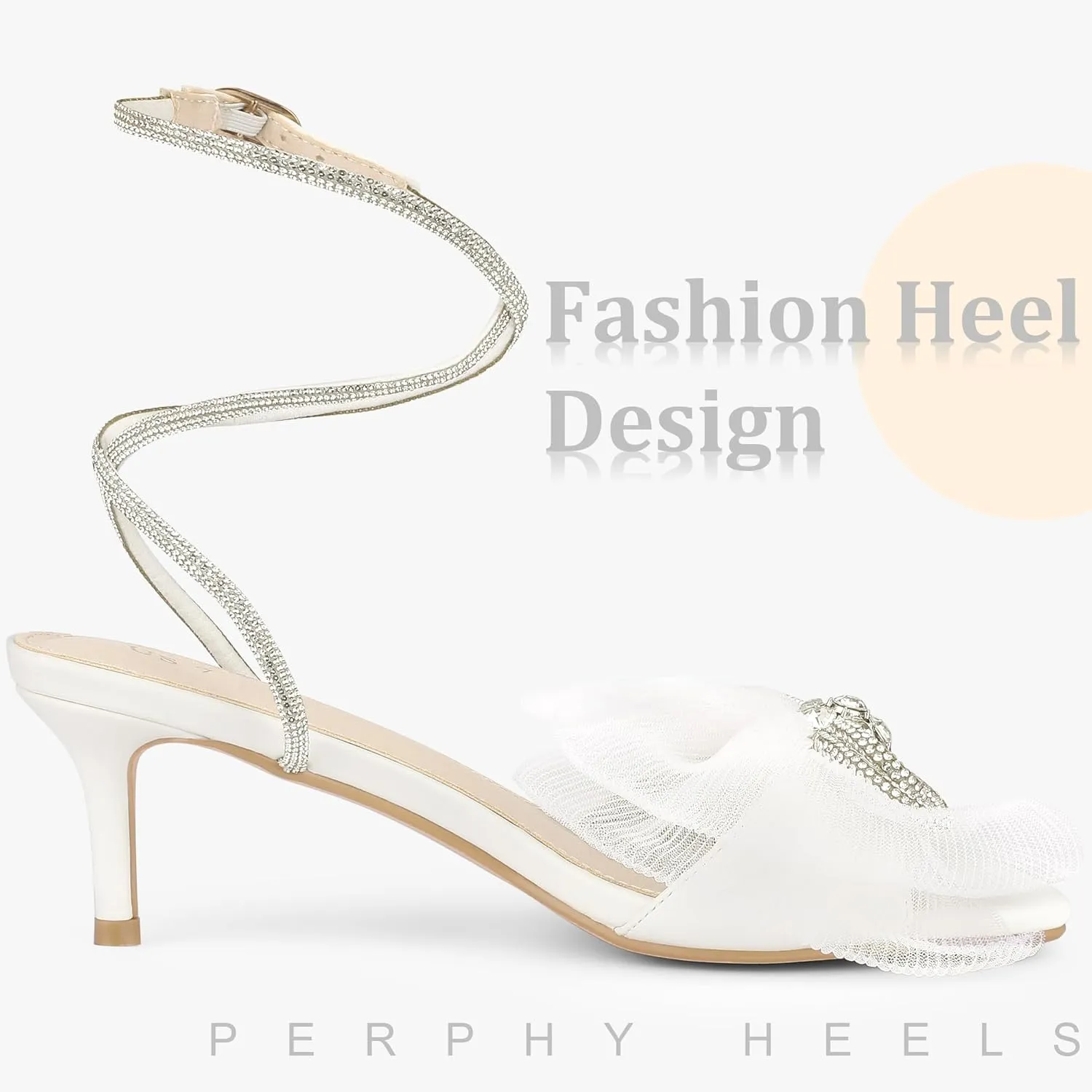 Perphy Sparkly Bow Rhinestone Kitten Heels Sandals for Women