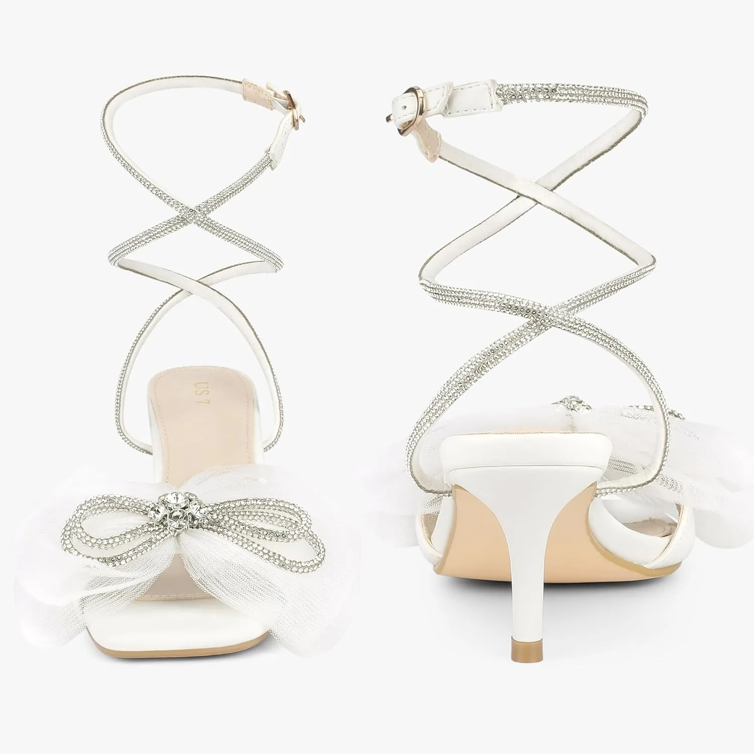 Perphy Sparkly Bow Rhinestone Kitten Heels Sandals for Women