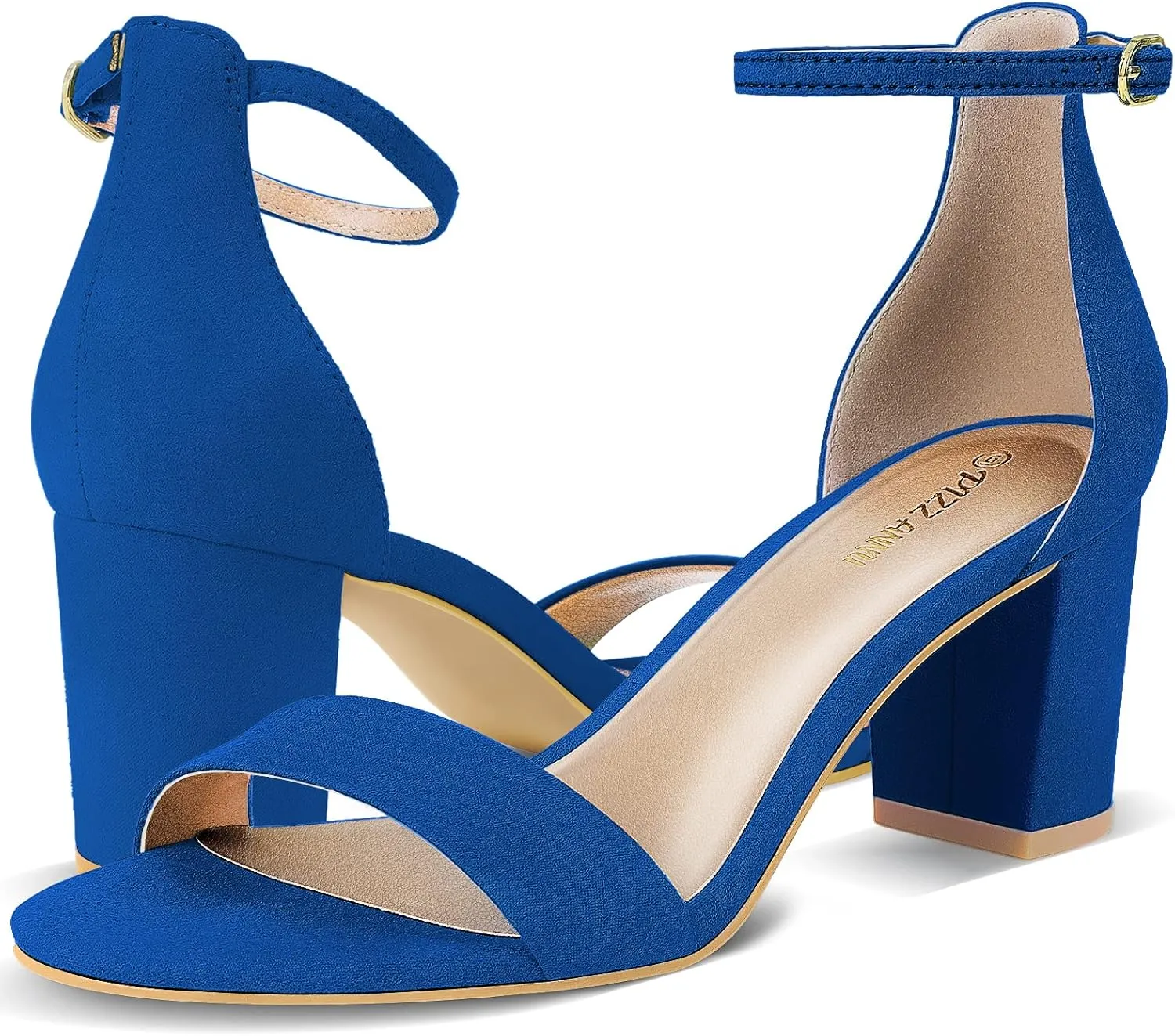 PIZZ ANNU Women's Open Toe Ankle Strap Low Block Chunky Heels Sandals Party Dress Pumps Shoes Strappy Buckle Sandals with 2.6" Tall Thick Heel Design