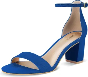 PIZZ ANNU Women's Open Toe Ankle Strap Low Block Chunky Heels Sandals Party Dress Pumps Shoes Strappy Buckle Sandals with 2.6" Tall Thick Heel Design