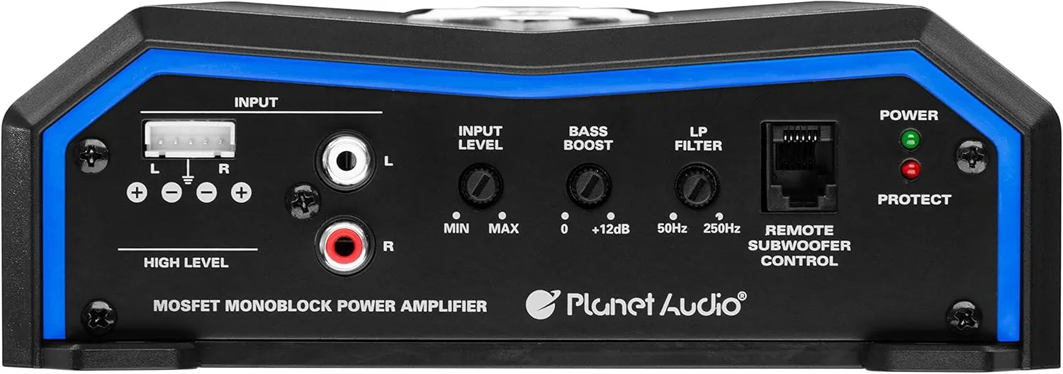 Planet Audio PL2000.1M Monoblock Car Amplifier - 2000 High Output, Low/High Level Inputs, Low Pass Crossover, MOSFET, Hook Up to Subwoofer for Bass