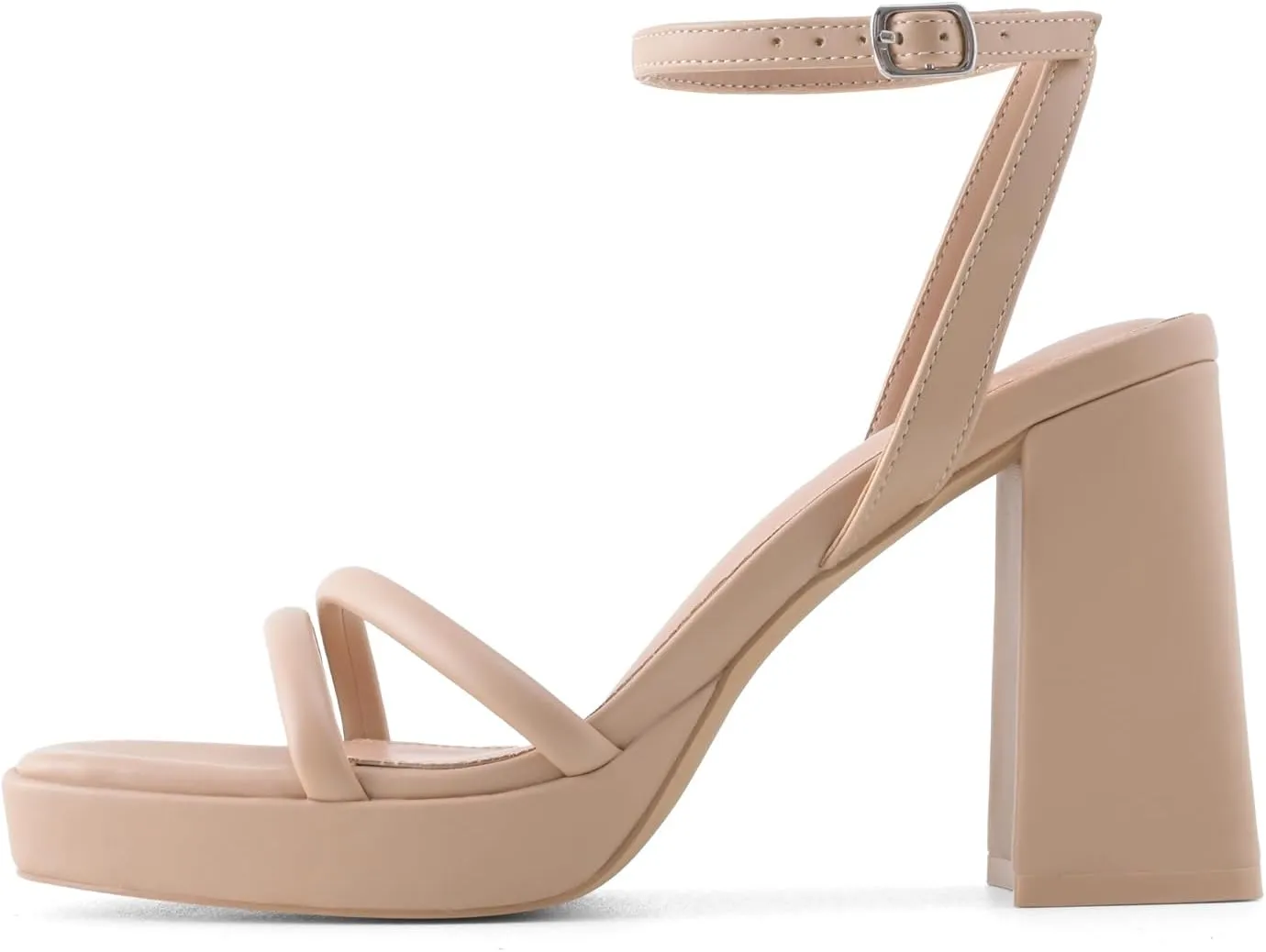 Platform Heels for Women Block Chunky Strappy Heels Square Toe Ankle Buckle Sandals