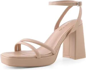 Platform Heels for Women Block Chunky Strappy Heels Square Toe Ankle Buckle Sandals