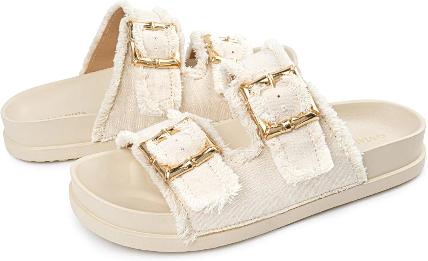 Platform Sandals Women,Womens Sandals-Studded Silde Sandals-Double Buckle Adjustable-Beach Sandals for Women-Flat Sandals Summer Vacation