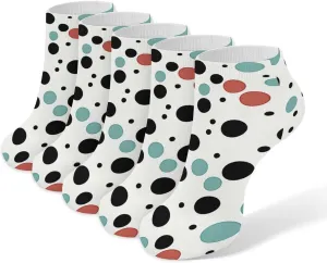 Polka Dot Ankle Socks for Men & Women, 5 Pairs Breathable Soft Low Cut Socks, Stretch Sweat Wicking Sox