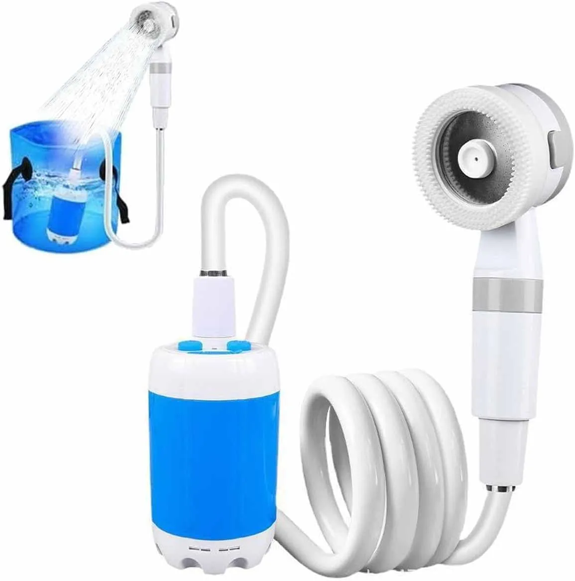 Portable Camping Shower Pump – USB Rechargeable Outdoor Shower with 2 Spray Modes, Waterproof Electric Shower Head, Pumps Water from Bucket for Camping, Hiking, Travel, Car Washing & Pet Cleaning