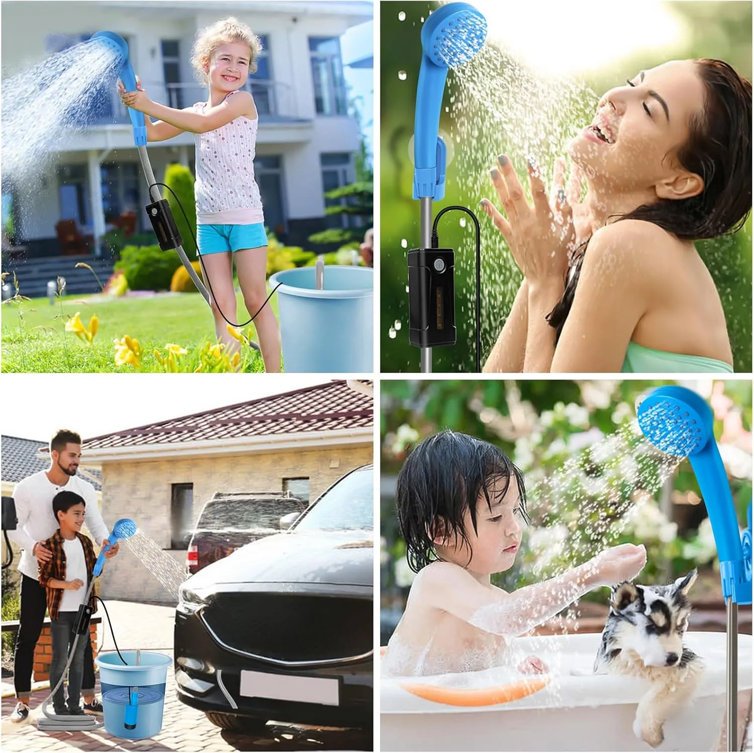 Portable Outdoor Shower with LED Lighting, Battery-Driven Pump for Beaches, Camping, Gardens & Hiking