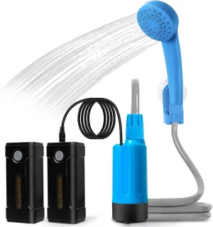 Portable Outdoor Shower with LED Lighting, Battery-Driven Pump for Beaches, Camping, Gardens & Hiking