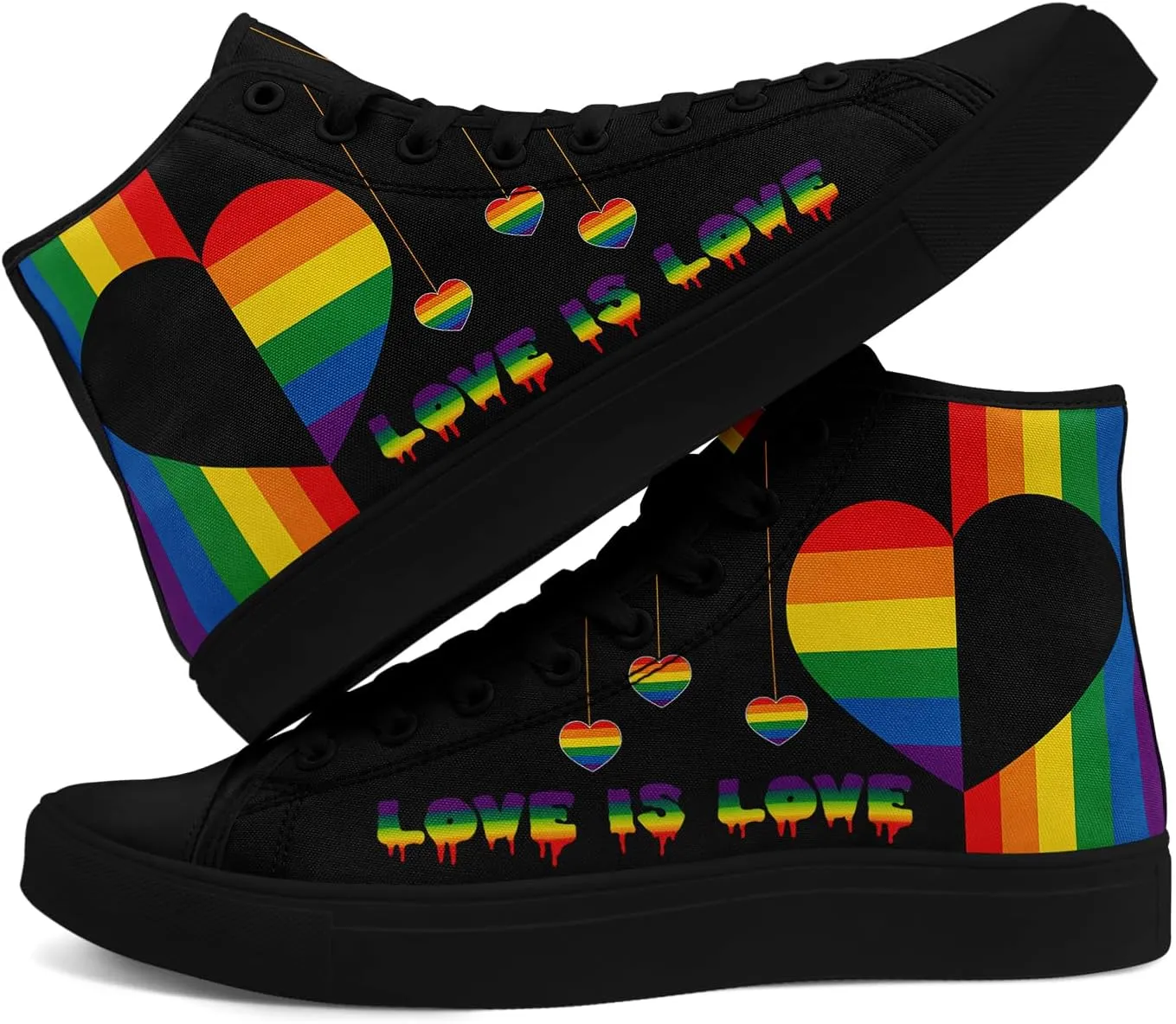 Pride Month High Top Canvas Sneakers Rainbow Lace Up Shoes for Men & Women Breathable Walking Footwear LGBTQ Gift