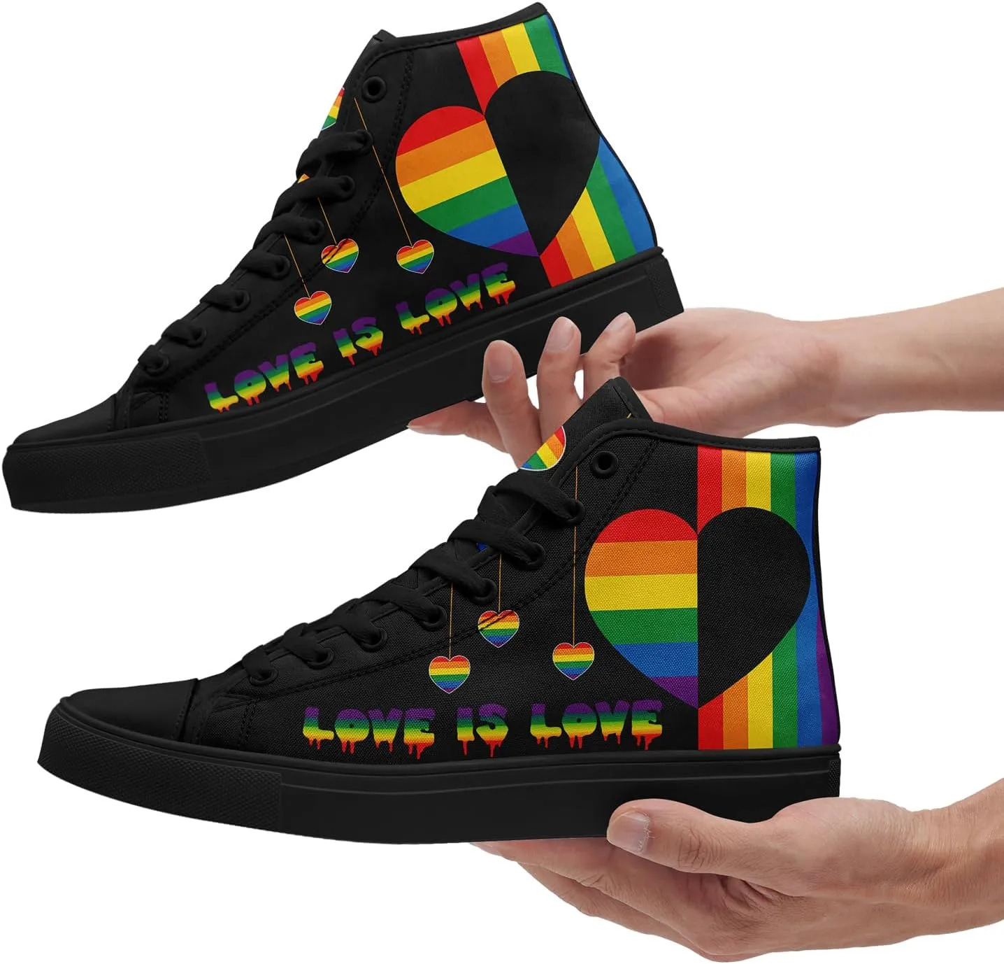 Pride Month High Top Canvas Sneakers Rainbow Lace Up Shoes for Men & Women Breathable Walking Footwear LGBTQ Gift